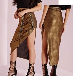 NWT Missguided Gold Foil Wrap Midi Skirt